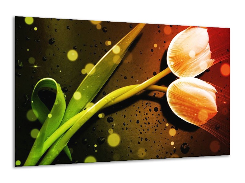Canvas schilderij Tulp | Oranje, Groen, Rood | 120x70cm 1Luik