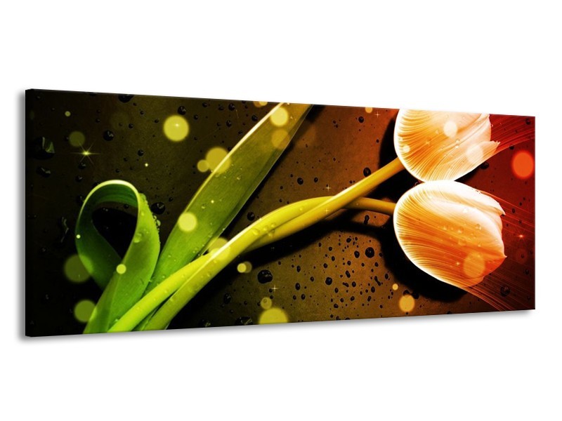 Canvas schilderij Tulp | Oranje, Groen, Rood | 145x58cm 1Luik