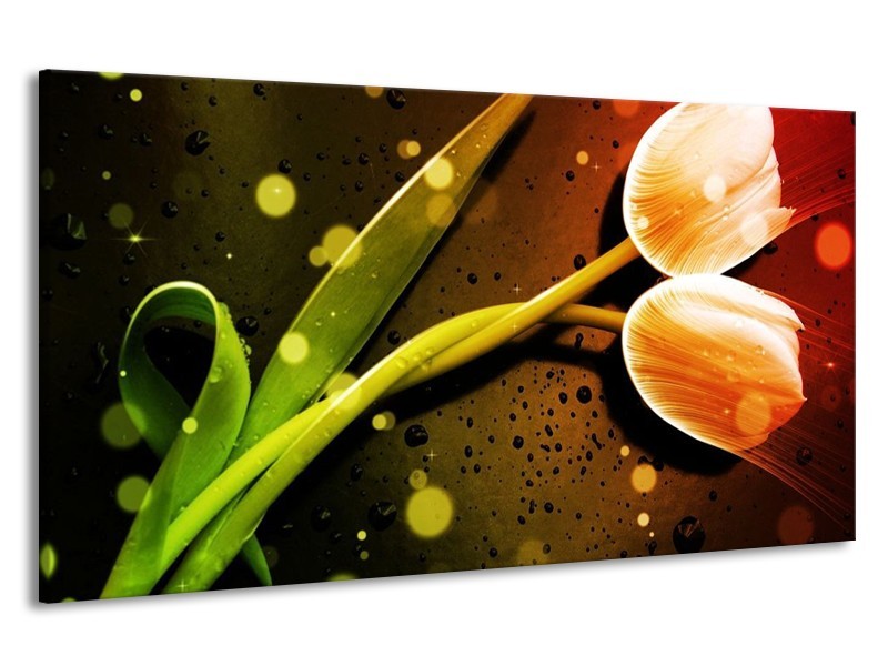 Canvas schilderij Tulp | Oranje, Groen, Rood | 190x100cm 1Luik
