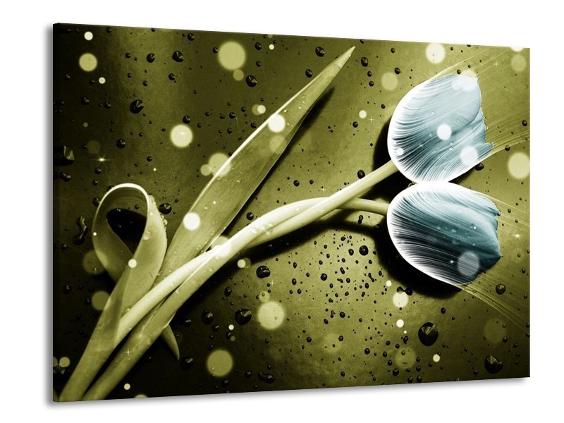 Canvas schilderij Tulp | Blauw, Groen, Grijs | 100x70cm 1Luik