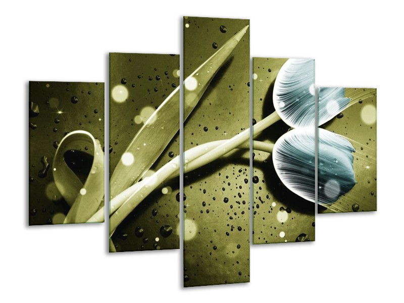 Canvas schilderij Tulp | Blauw, Groen, Grijs | 100x70cm 5Luik