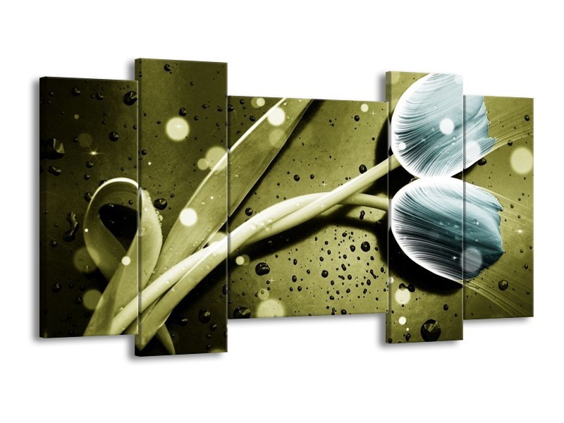 Canvas schilderij Tulp | Blauw, Groen, Grijs | 120x65 5Luik