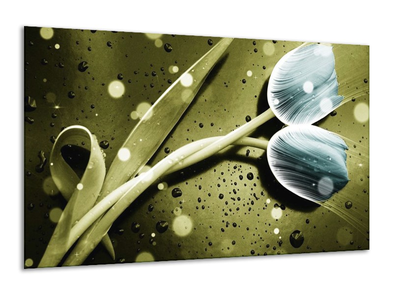 Canvas schilderij Tulp | Blauw, Groen, Grijs | 120x70cm 1Luik