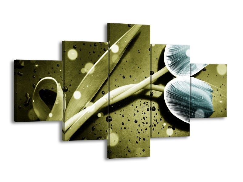 Canvas schilderij Tulp | Blauw, Groen, Grijs | 125x70cm 5Luik