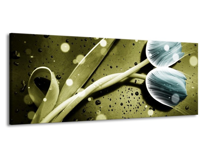 Canvas schilderij Tulp | Blauw, Groen, Grijs | 145x58cm 1Luik