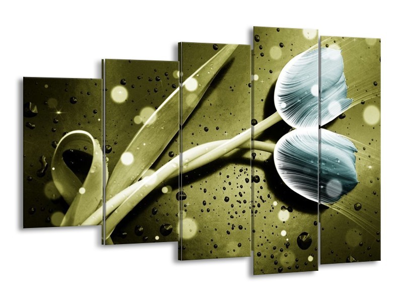 Canvas schilderij Tulp | Blauw, Groen, Grijs | 150x100cm 5Luik