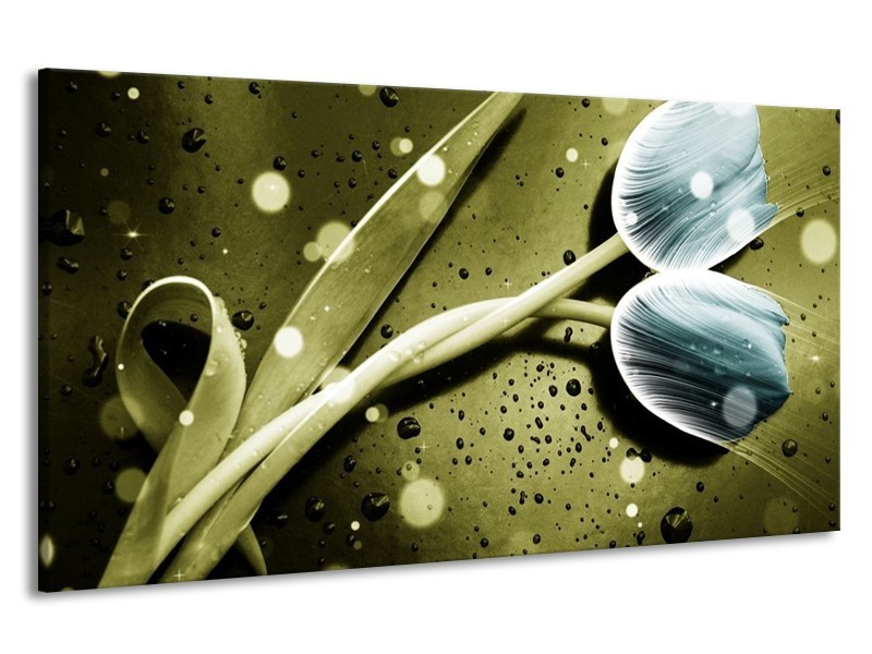 Canvas schilderij Tulp | Blauw, Groen, Grijs | 190x100cm 1Luik