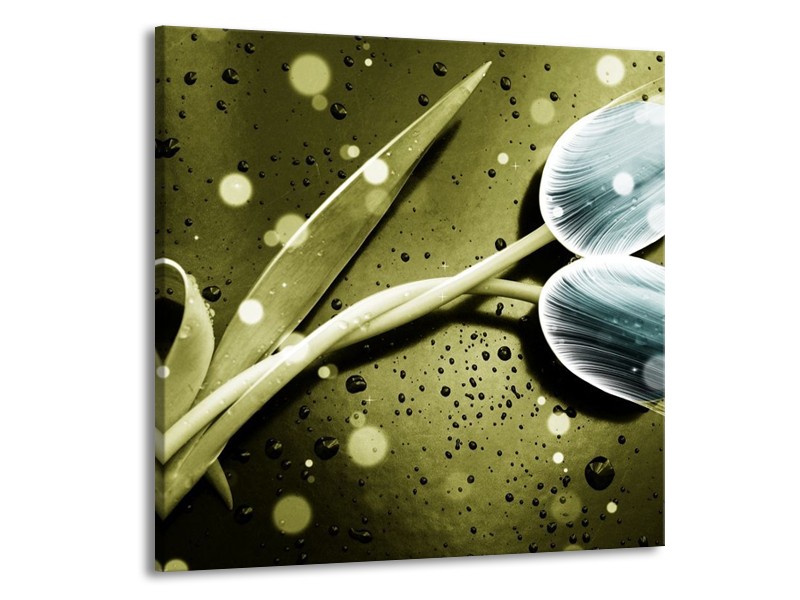 Canvas schilderij Tulp | Blauw, Groen, Grijs | 50x50cm 1Luik
