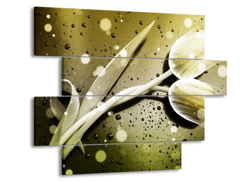 Canvas schilderij Tulp | Grijs, Wit | 115x85cm 4Luik