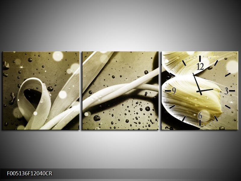 Klok schilderij Tulp | Grijs, Wit | 120x40cm 3Luik