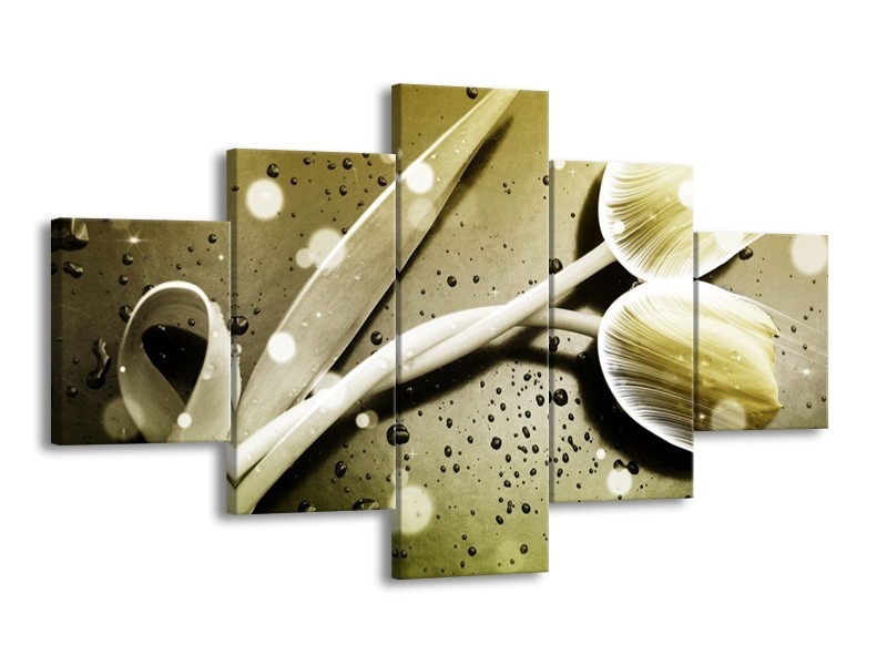 Canvas schilderij Tulp | Grijs, Wit | 125x70cm 5Luik