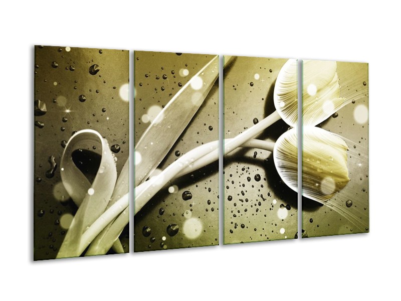 Canvas schilderij Tulp | Grijs, Wit | 160x80cm 4Luik