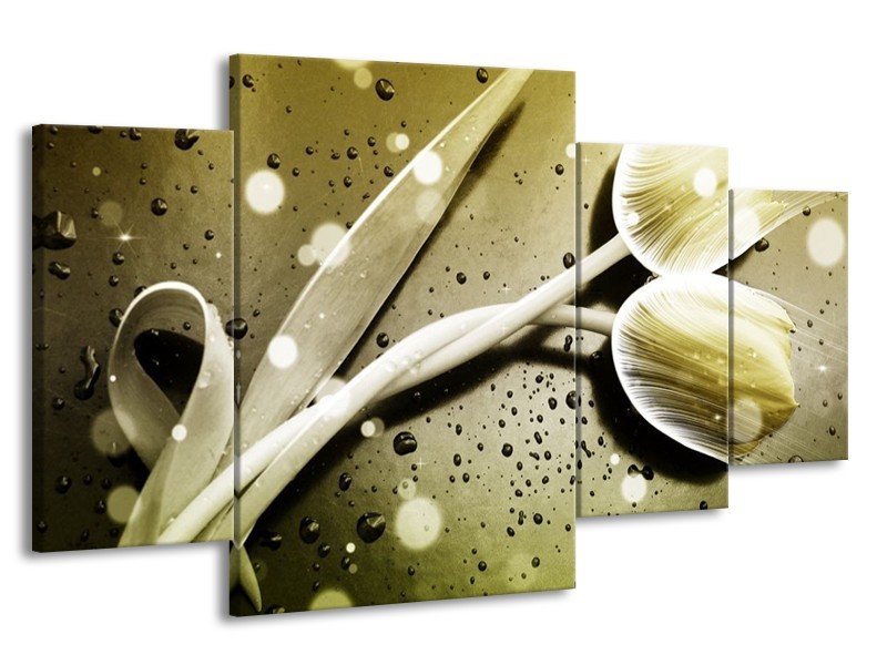 Canvas schilderij Tulp | Grijs, Wit | 160x90cm 4Luik
