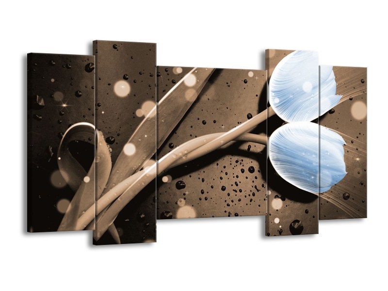 Canvas schilderij Tulp | Blauw, Grijs | 120x65 5Luik