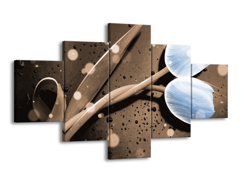 Canvas schilderij Tulp | Blauw, Grijs | 125x70cm 5Luik