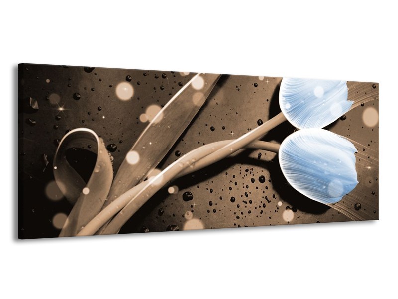 Canvas schilderij Tulp | Blauw, Grijs | 145x58cm 1Luik