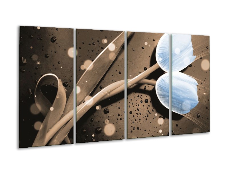 Canvas schilderij Tulp | Blauw, Grijs | 160x80cm 4Luik