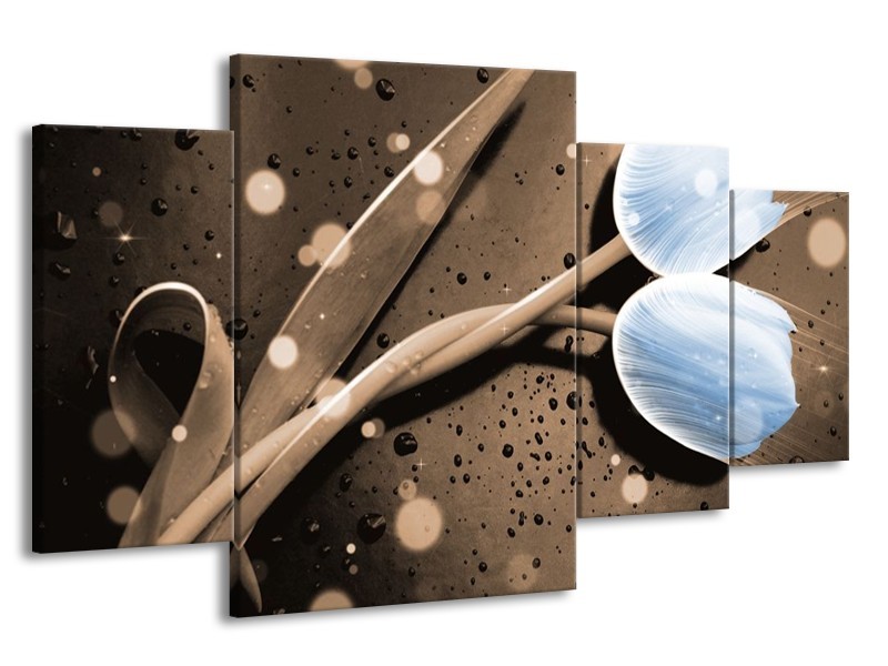 Canvas schilderij Tulp | Blauw, Grijs | 160x90cm 4Luik