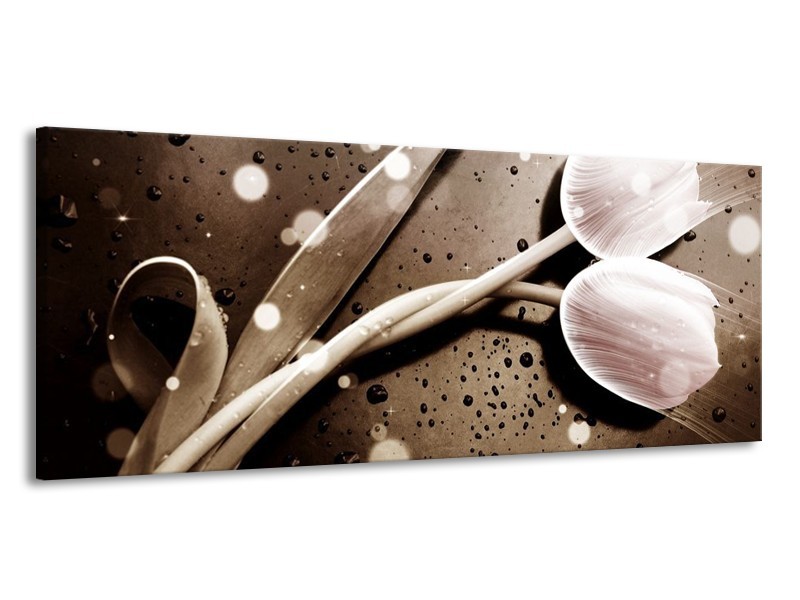 Canvas schilderij Tulp | Wit, Grijs | 145x58cm 1Luik