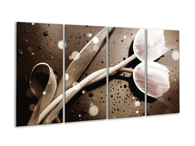 Canvas schilderij Tulp | Wit, Grijs | 160x80cm 4Luik