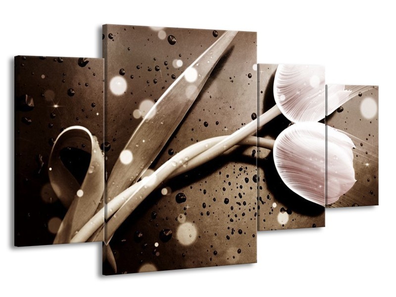Canvas schilderij Tulp | Wit, Grijs | 160x90cm 4Luik