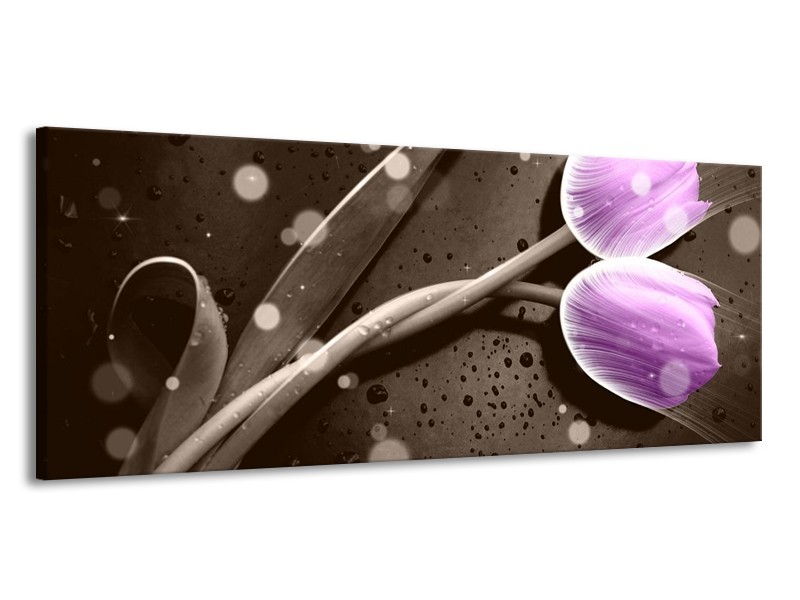 Canvas schilderij Tulp | Paars, Grijs | 145x58cm 1Luik