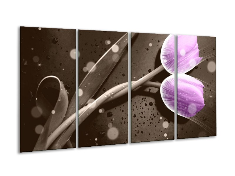 Canvas schilderij Tulp | Paars, Grijs | 160x80cm 4Luik