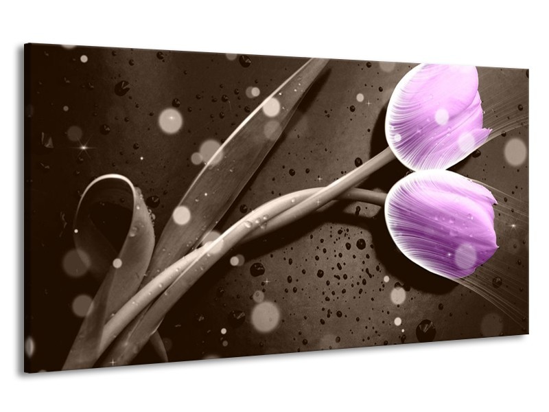 Canvas schilderij Tulp | Paars, Grijs | 190x100cm 1Luik