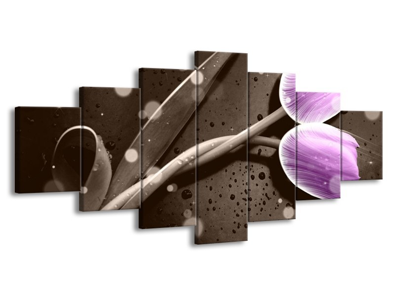 Canvas schilderij Tulp | Paars, Grijs | 210x100cm 7Luik