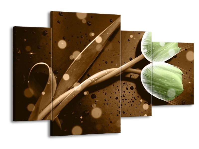 Canvas schilderij Tulp | Groen, Bruin | 120x75cm 4Luik