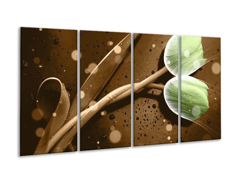 Canvas schilderij Tulp | Groen, Bruin | 160x80cm 4Luik