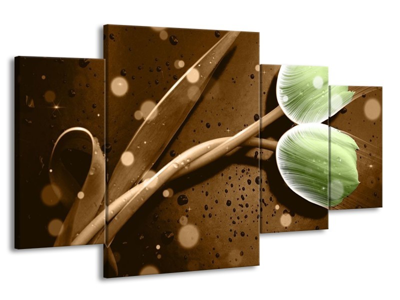 Canvas schilderij Tulp | Groen, Bruin | 160x90cm 4Luik