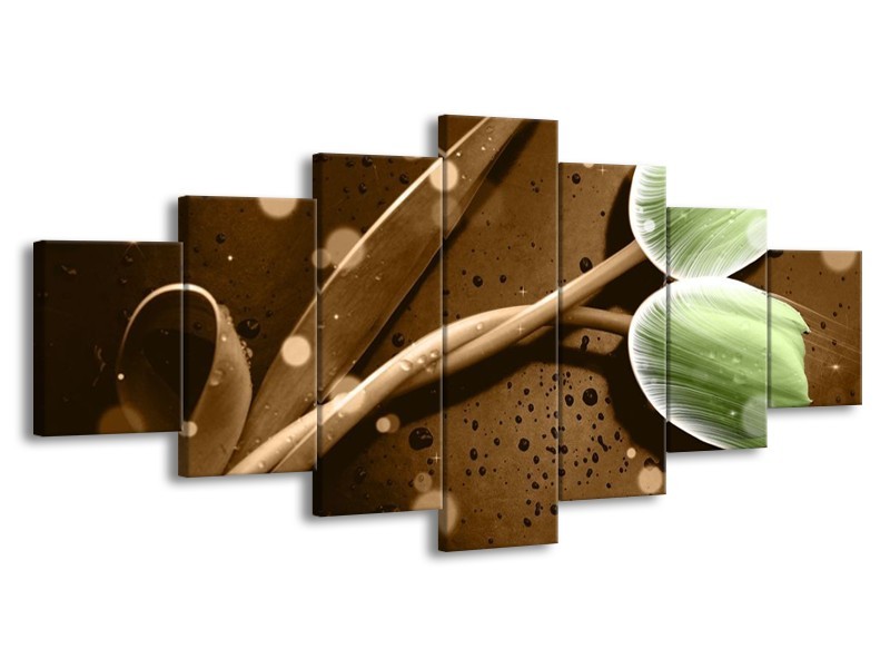 Canvas schilderij Tulp | Groen, Bruin | 210x100cm 7Luik