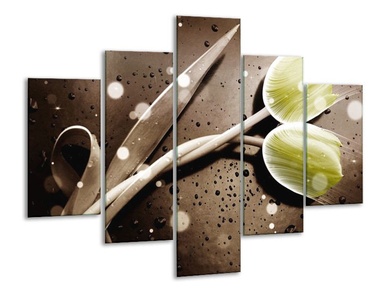 Canvas schilderij Tulp | Geel, Grijs | 100x70cm 5Luik