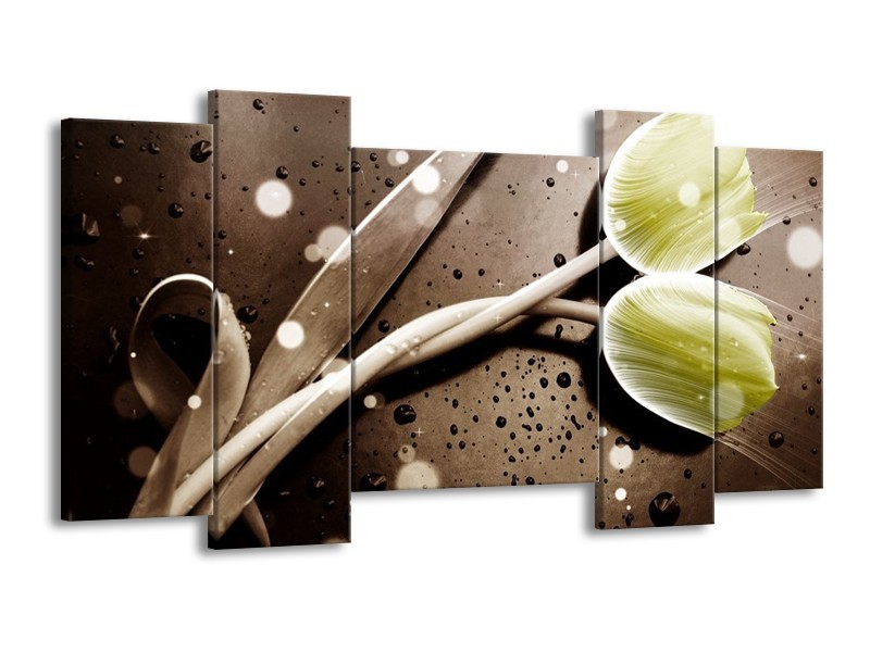 Canvas schilderij Tulp | Geel, Grijs | 120x65 5Luik