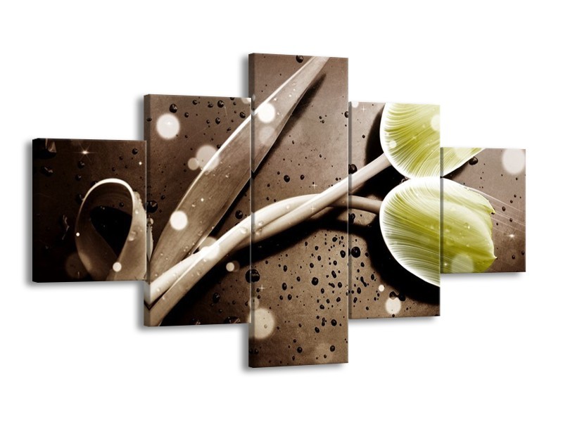 Canvas schilderij Tulp | Geel, Grijs | 125x70cm 5Luik
