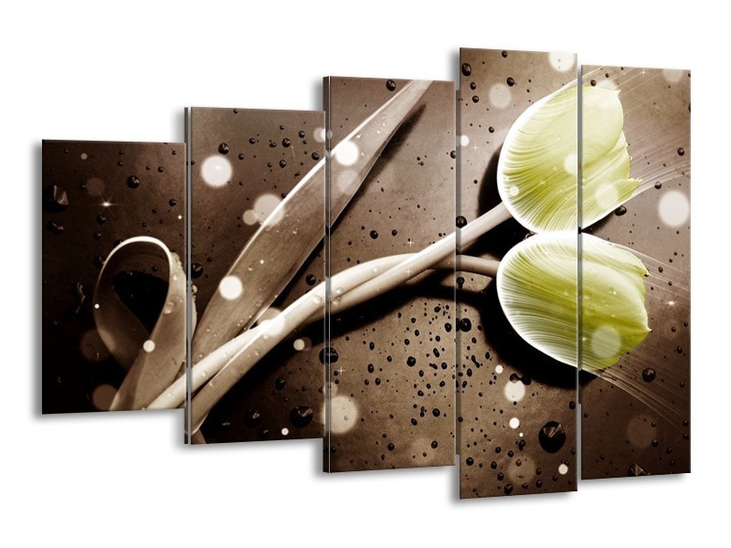 Canvas schilderij Tulp | Geel, Grijs | 150x100cm 5Luik