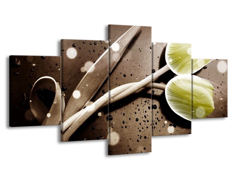 Canvas schilderij Tulp | Geel, Grijs | 150x80cm 5Luik