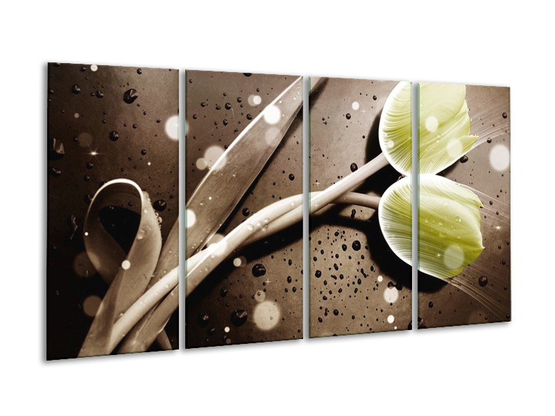Canvas schilderij Tulp | Geel, Grijs | 160x80cm 4Luik