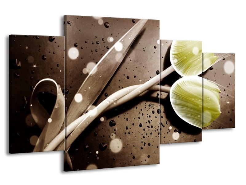 Canvas schilderij Tulp | Geel, Grijs | 160x90cm 4Luik