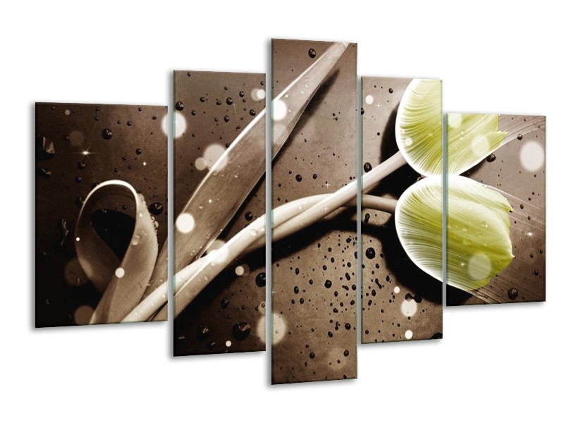 Canvas schilderij Tulp | Geel, Grijs | 170x100cm 5Luik