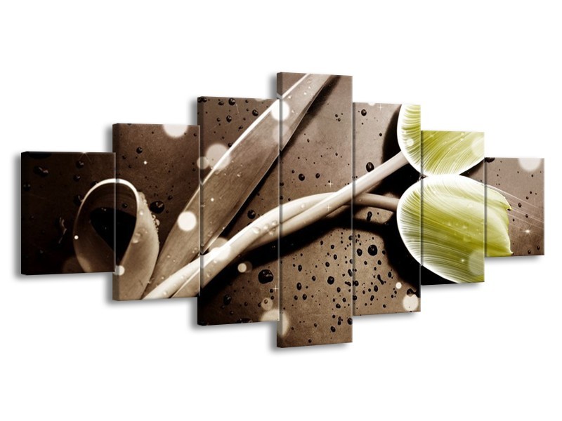 Canvas schilderij Tulp | Geel, Grijs | 210x100cm 7Luik