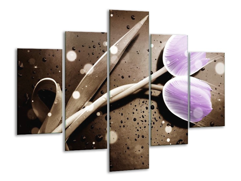 Canvas schilderij Tulp | Paars, Grijs | 100x70cm 5Luik