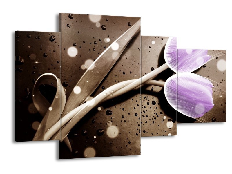 Canvas schilderij Tulp | Paars, Grijs | 120x75cm 4Luik