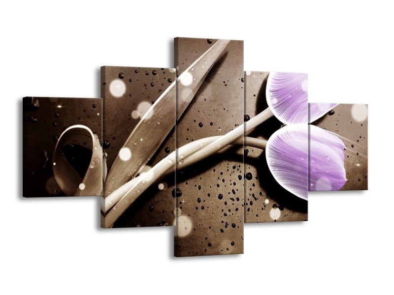 Canvas schilderij Tulp | Paars, Grijs | 125x70cm 5Luik