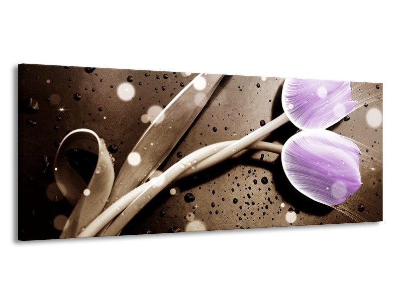 Canvas schilderij Tulp | Paars, Grijs | 145x58cm 1Luik