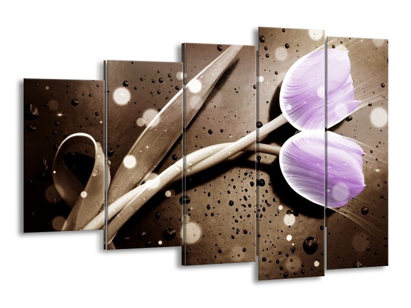 Canvas schilderij Tulp | Paars, Grijs | 150x100cm 5Luik