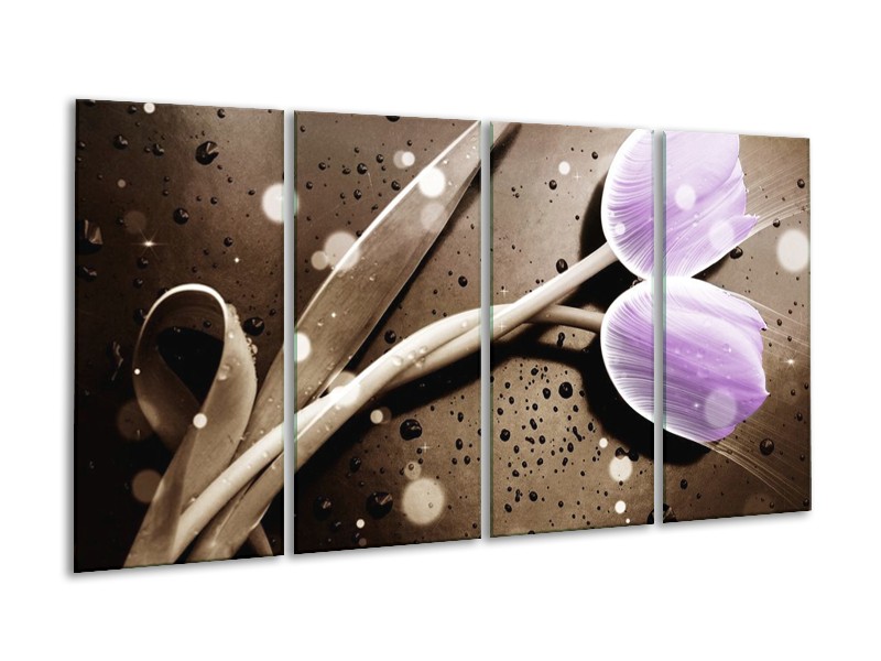 Canvas schilderij Tulp | Paars, Grijs | 160x80cm 4Luik