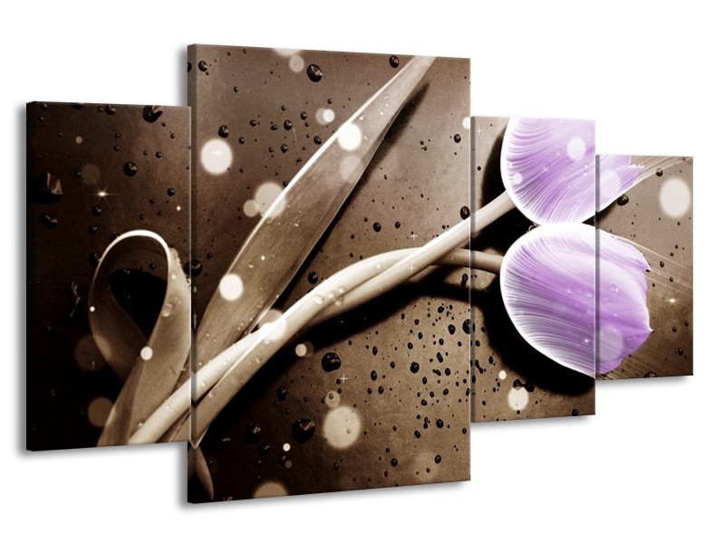 Canvas schilderij Tulp | Paars, Grijs | 160x90cm 4Luik