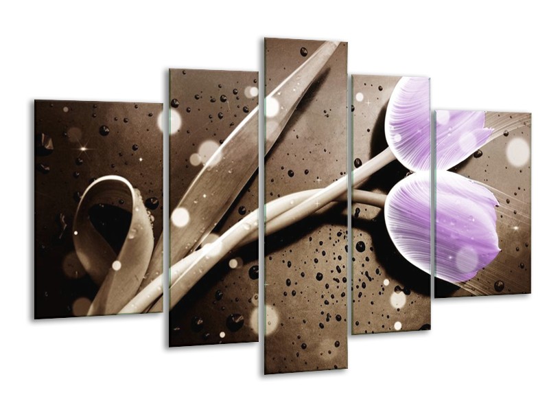 Canvas schilderij Tulp | Paars, Grijs | 170x100cm 5Luik
